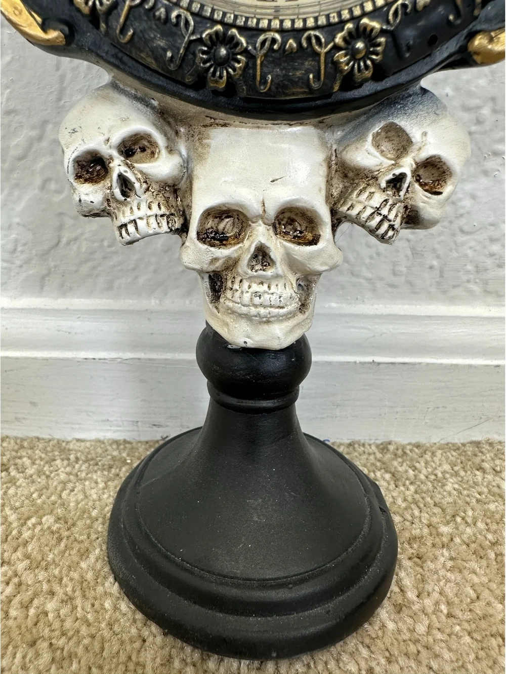 Gothic Halloween Skull Desk Clock Dark Academia Works Tested Creepy Resin